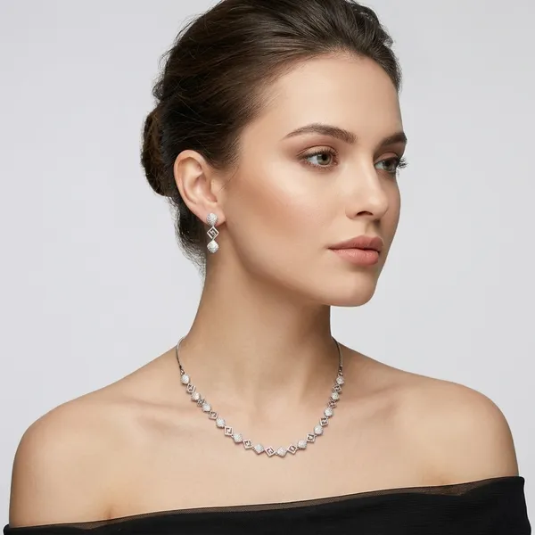 AMRITRATAN_Rhodium_Silver_Plated_Geometric_American_Diamond_Necklace_Set_with_Matching_Earrings_|_White_Stone_Designer_Jewellery_for_Women_&_Girls_|_Party,_Wedding_&_Festive_Wear