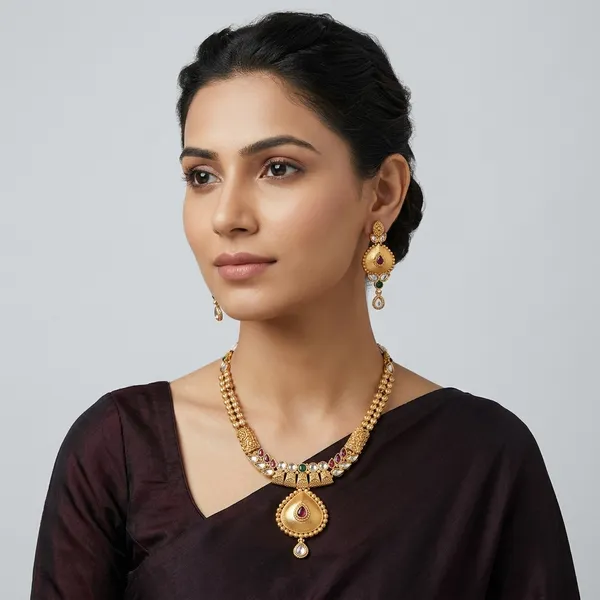 AMRITRATAN_Gold_Plated_Traditional_Kundan_Necklace_Set_with_Matching_Earrings_|_Red,_Green_&_White_Stone_Designer_Jewellery_for_Women_&_Girls_|_Wedding,_Bridal_&_Festive_Wear