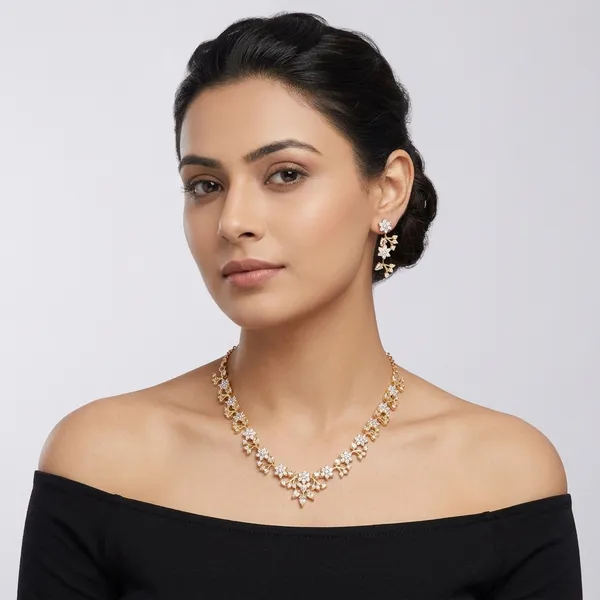 AMRITRATAN_Gold_Plated_Floral_American_Diamond_Necklace_Set_with_Matching_Earrings_|_White_Stone_Designer_Jewellery_for_Women_&_Girls_|_Wedding,_Party_&_Festive_Wear