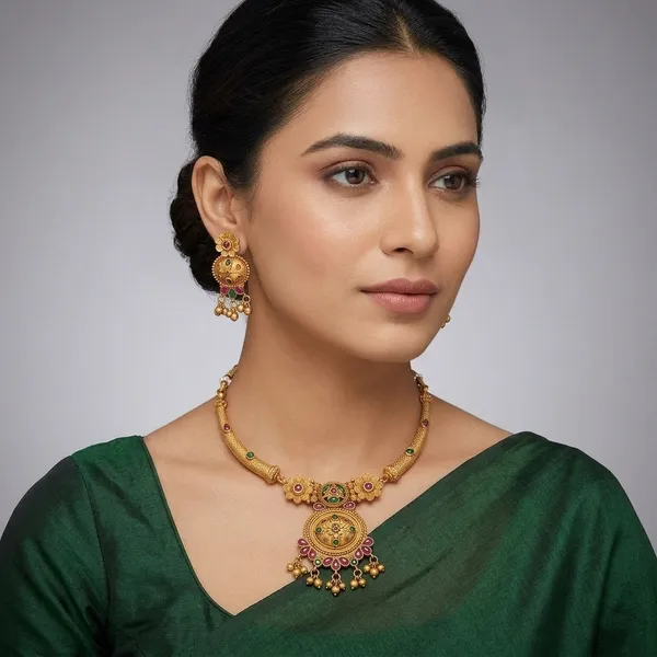 AMRITRATAN_Gold_Plated_Traditional_Necklace_Set_with_Matching_Earrings_|_Floral_Pendant_Designer_Ethnic_Jewellery_for_Women_&_Girls