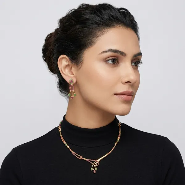 AMRITRATAN_Gold_Plated_Designer_Necklace_Set_with_Matching_Earrings_|_Pink_&_Green_Stone_|_Elegant_Party_&_Traditional_Jewellery_for_Women