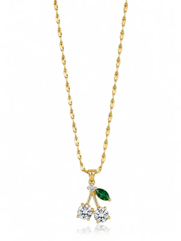 AMRITRATAN_Gold_Plated_Cherry_Pendant_Necklace_for_Women_&_Girls_|_Crystal_&_Green_Stone_Charm_|_Daily_Wear,_Office,_Party_&_Gift