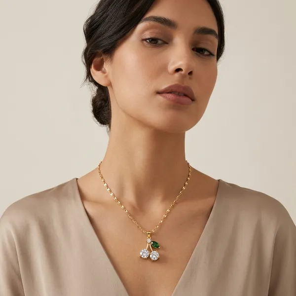 AMRITRATAN_Gold_Plated_Cherry_Pendant_Necklace_for_Women_&_Girls_|_Crystal_&_Green_Stone_Charm_|_Daily_Wear,_Office,_Party_&_Gift