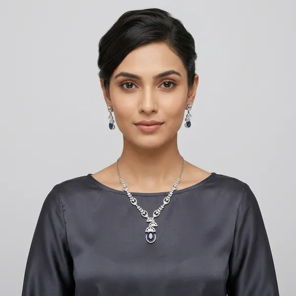 AMRITRATAN_Designer_American_Diamond_Blue_Sapphire_Look_Necklace_Set_with_Matching_Earrings_|_Rhodium-Plated_Statement_Jewellery_for_Women_&_Girls_|_Wedding,_Party_&_Festive_Wear