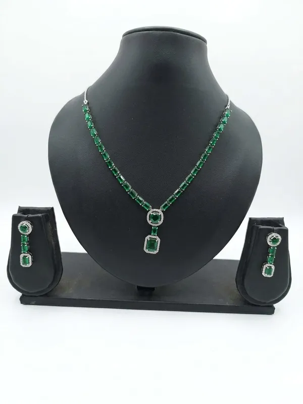 AMRITRATAN_Rhodium-Plated_Emerald_Green_Designer_Necklace_Set_with_Matching_Earrings_|_Elegant_Statement_Jewellery_for_Women_&_Girls_|_Wedding,_Party_&_Festive_Wear