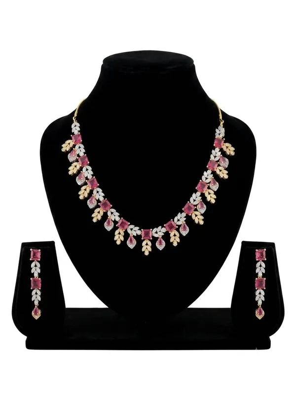 AMRITRATAN_Gold-Tone_Designer_Pink_Stone_Necklace_Set_with_Matching_Earrings_|_Floral_Statement_Jewellery_for_Women_&_Girls_|_Wedding,_Party_&_Festive_Wear