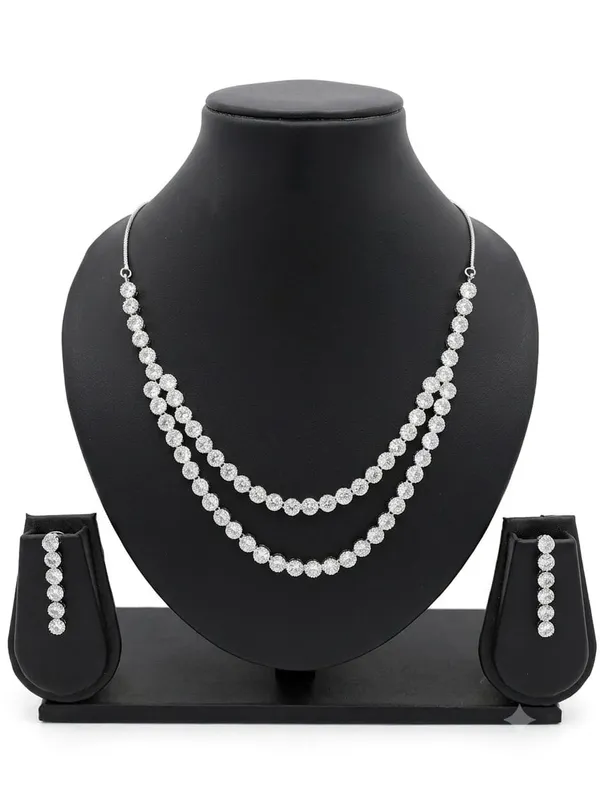 AMRITRATAN_Silver-Tone_Double_Layer_American_Diamond_Necklace_Set_with_Matching_Earrings_|_Elegant_Party,_Wedding_&_Festive_Jewellery_for_Women_&_Girls