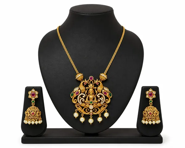 AMRITRATAN_Temple_Lakshmi_Pendant_Necklace_Set_with_Jhumka_Earrings_|_Antique_Gold_Finish_Traditional_Wedding_&_Festive_Jewellery_for_Women_&_Girls