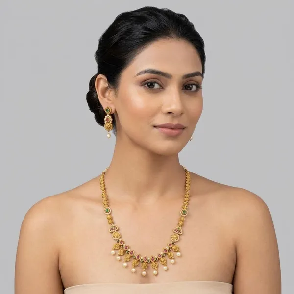 AMRITRATAN_Antique_Gold_Traditional_Necklace_Set_with_Ruby_&_Emerald-Inspired_Stones_|_Pearl_Drop_Wedding,_Festive_&_Ethnic_Jewellery_for_Women_&_Girls