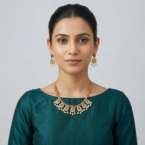 AMRITRATAN_Antique_Gold-Plated_Chandbali_Inspired_Necklace_Set_with_Pearl_Drops_|_Traditional_Ethnic_Jewellery_for_Women_&_Girls_|_Wedding,_Festive_&_Party_Wear
