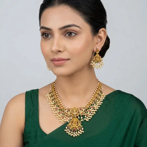AMRITRATAN_Antique_Gold-Plated_Temple_Lakshmi_Choker_Necklace_Set_with_Pearl_Drops_|_Traditional_Bridal_Ethnic_Jewellery_for_Women_&_Girls_|_Wedding,_Festive_&_Party_Wear