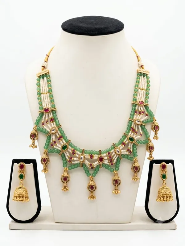 AMRITRATAN_Gold-Tone_Temple_Lakshmi_Beaded_Necklace_Set_with_Jhumka_Earrings_|_Traditional_South_Indian_Bridal_Jewellery_|_Wedding,_Festive_&_Ethnic_Wear