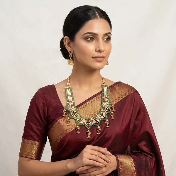 AMRITRATAN_Gold-Tone_Temple_Lakshmi_Beaded_Necklace_Set_with_Jhumka_Earrings_|_Traditional_South_Indian_Bridal_Jewellery_|_Wedding,_Festive_&_Ethnic_Wear