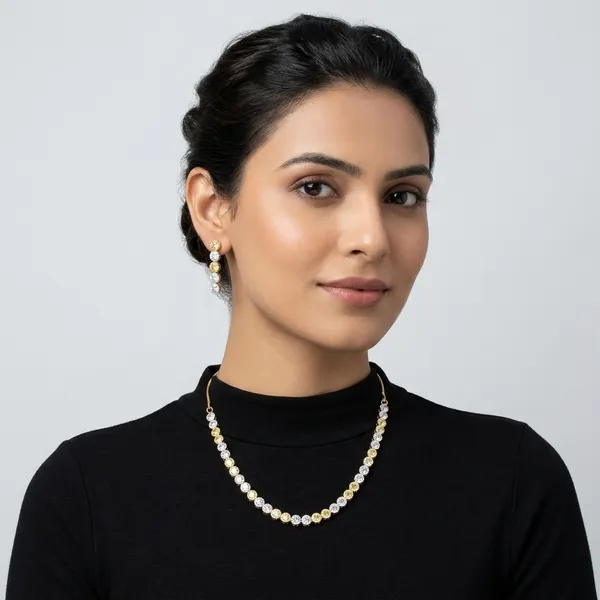 AMRITRATAN_Gold_Plated_Dual-Tone_CZ_Tennis_Necklace_Set_with_Matching_Earrings_|_Elegant_Party,_Wedding_&_Festive_Jewellery_for_Women_&_Girls