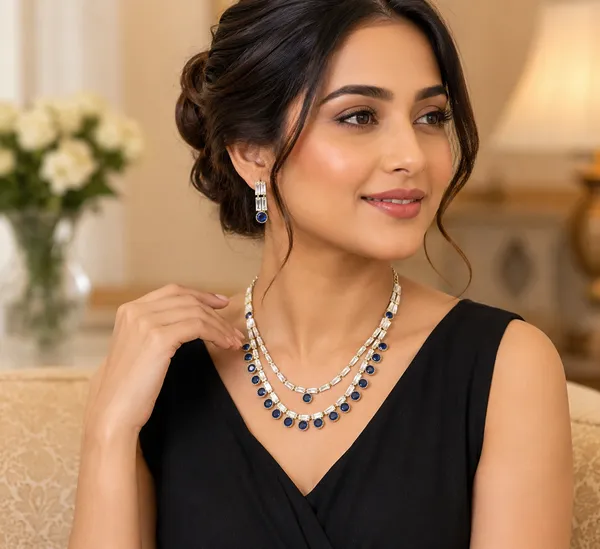 Blue_Silver_Layered_Black_Bead_American_Diamond_Necklace_Set_For_Women