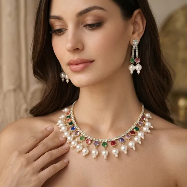 Multicolor_Pearl_Crystal_Choker_Necklace_Set_For_Women