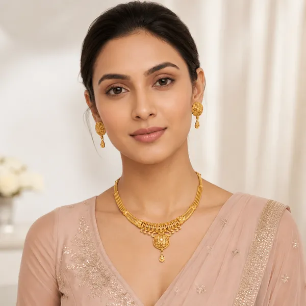 AMRITRATAN_Micro_Gold_Forming_Traditional_Floral_Pendant_Necklace_Set_with_Matching_Earrings_|_Antique_Finish_Designer_Jewellery_for_Women_&_Girls_|_Wedding,_Festive_&_Ethnic_Wear