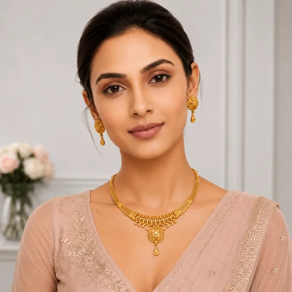 AMRITRATAN_Micro_Gold_Forming_Traditional_Floral_Pendant_Necklace_Set_with_Matching_Earrings_|_Antique_Finish_Designer_Jewellery_for_Women_&_Girls_|_Wedding,_Festive_&_Ethnic_Wear