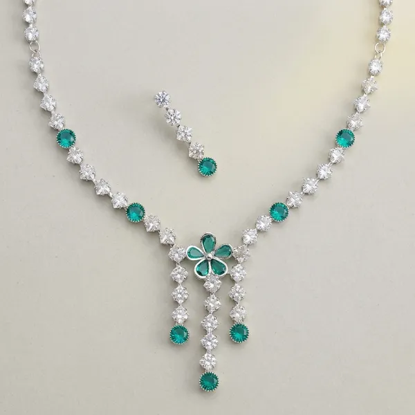 Green_White_American_Diamond_Floral_Stone_Necklace_Set_For_Women