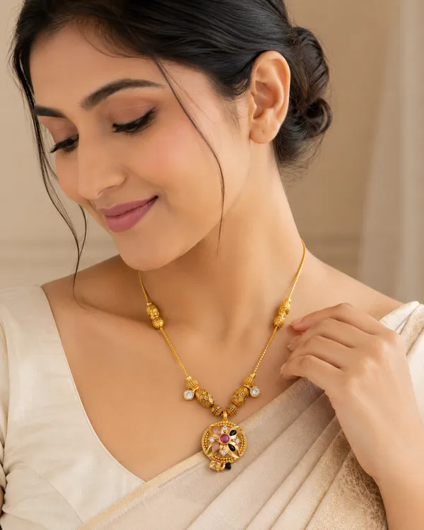 Golden_Brass_Gemstone_Circular_Pendant_Long_Necklace_Set_For_Women