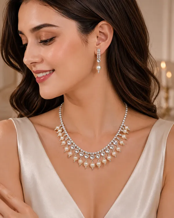 Silver_American_Diamond_Pearl_Crystal_Cascading_Necklace_Set_For_Women