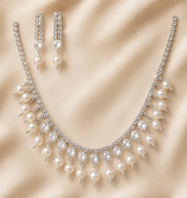 Silver_American_Diamond_Pearl_Crystal_Cascading_Necklace_Set_For_Women