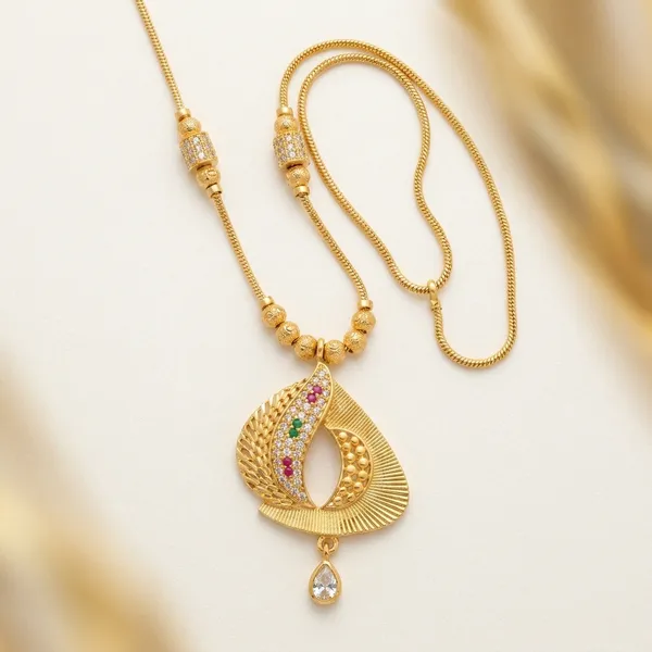 Gold_Plated_Multicolor_Stone_Teardrop_Pendant_Necklace_Set_For_Women
