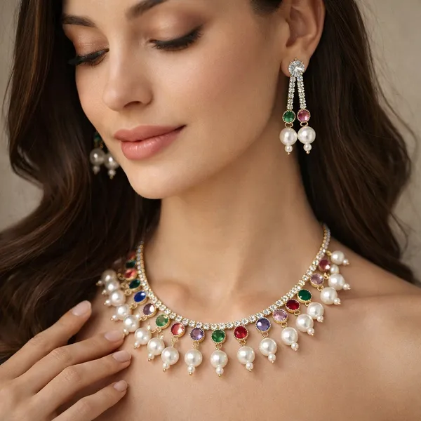 Multicolor_Pearl_Crystal_Choker_Necklace_Set_For_Women