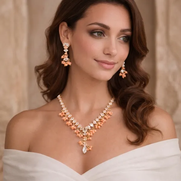 Orange_Pearl_Crystal_Floral_American_Diamond_Necklace_Set_For_Women