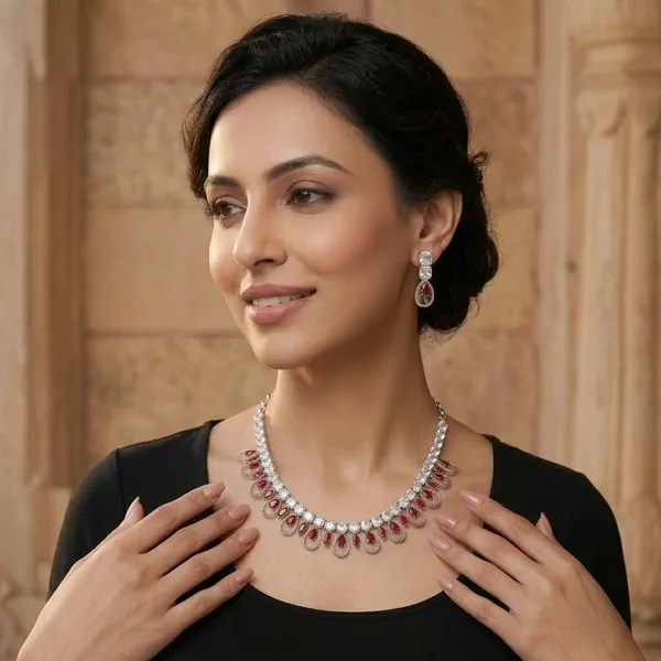 Red_Crystal_American_Diamond_Teardrop_Necklace_Set_For_Women