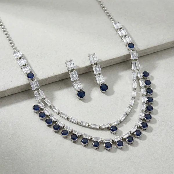 Blue_Silver_Layered_Black_Bead_American_Diamond_Necklace_Set_For_Women
