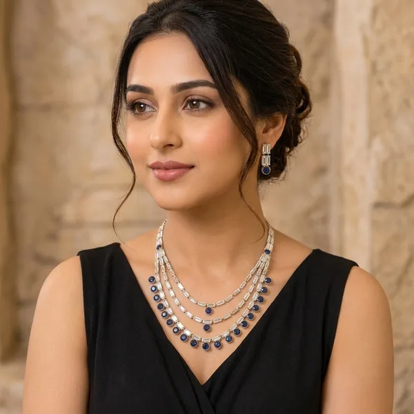 Blue_Silver_Layered_Black_Bead_American_Diamond_Necklace_Set_For_Women