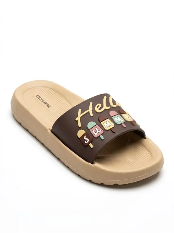 WALK_&_WALKER_Kids_Brown_"Hello_Summer"_Ice_Cream_Printed_Daily_Wear_Cushioned_Sliders