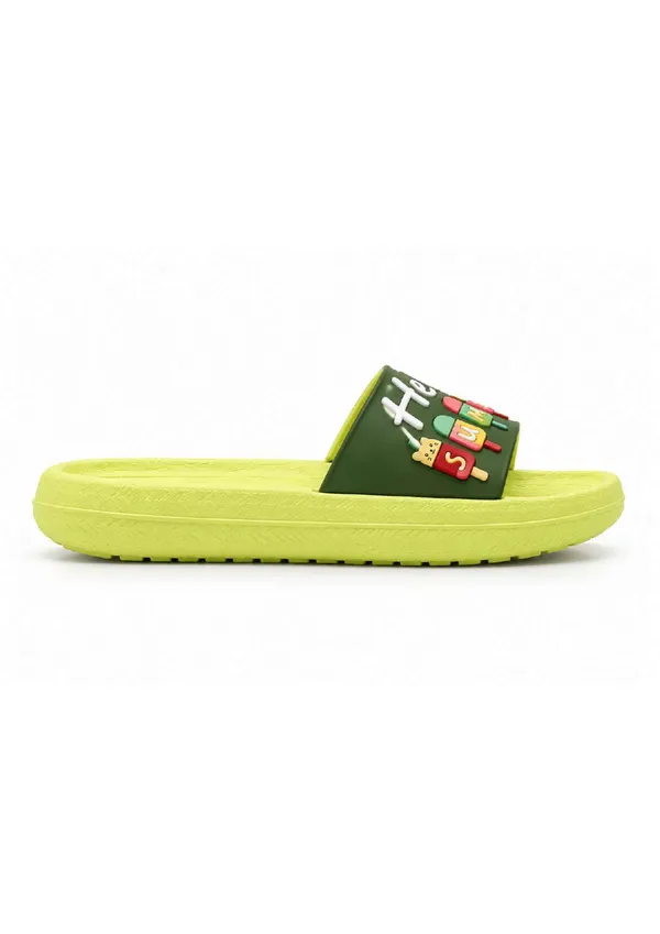 WALK_&_WALKER_Kids_Green_"Hello_Summer"_Ice_Cream_Printed_Daily_Wear_Cushioned_Sliders