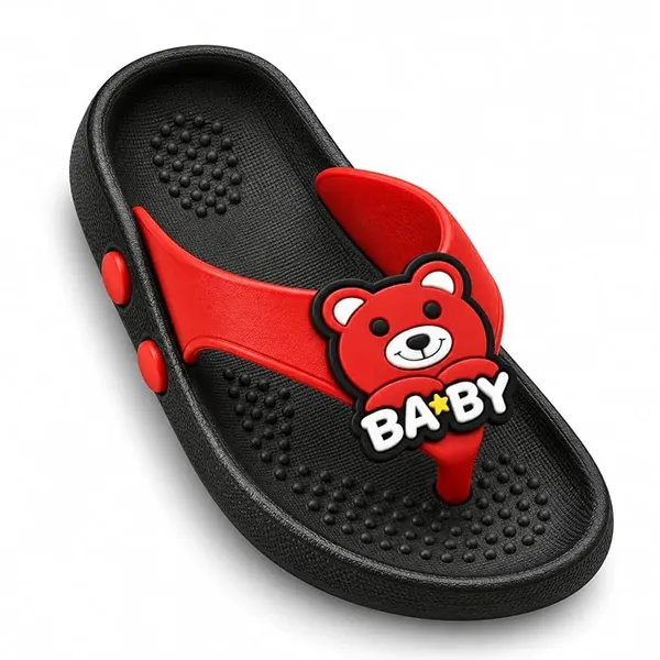 WALK_&_WALKER_Kids_Red_&_Black_Slippers_for_Boys_&_Girls_|_Cute_Teddy_Bear_Cartoon_Design_EVA_Sleeper_|_Lightweight_Soft_Comfortable_Slip-On_Footwear_for_Toddlers_&_Kids