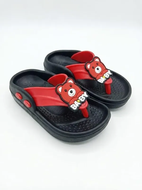 WALK_&_WALKER_Kids_Red_&_Black_Slippers_for_Boys_&_Girls_|_Cute_Teddy_Bear_Cartoon_Design_EVA_Sleeper_|_Lightweight_Soft_Comfortable_Slip-On_Footwear_for_Toddlers_&_Kids