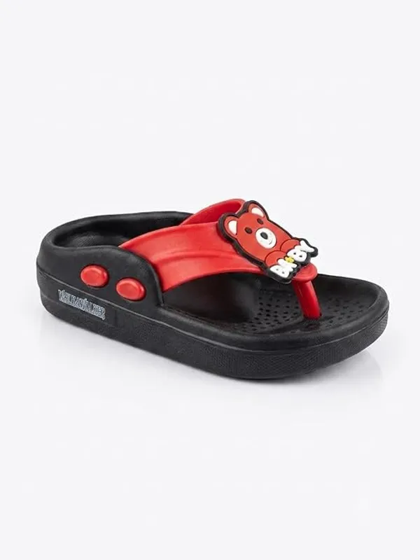 WALK_&_WALKER_Kids_Red_&_Black_Slippers_for_Boys_&_Girls_|_Cute_Teddy_Bear_Cartoon_Design_EVA_Sleeper_|_Lightweight_Soft_Comfortable_Slip-On_Footwear_for_Toddlers_&_Kids