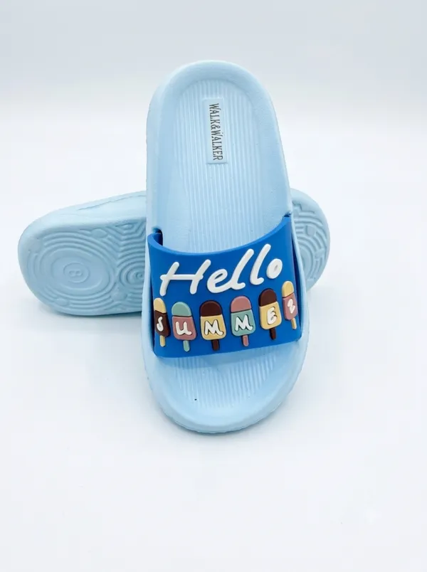 WALK_&_WALKER_Kids_Sky_Blue_"Hello_Summer"_Ice_Cream_Printed_Daily_Wear_Cushioned_Sliders