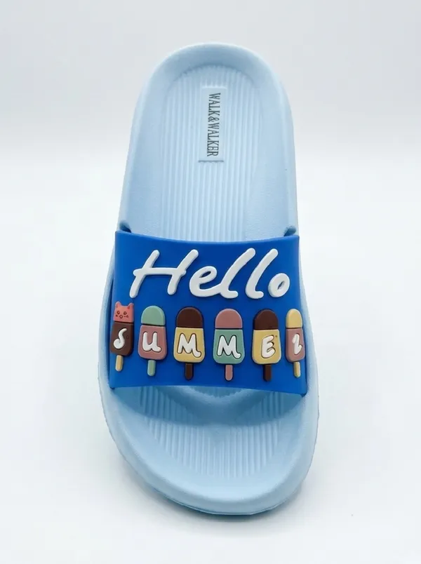 WALK_&_WALKER_Kids_Sky_Blue_"Hello_Summer"_Ice_Cream_Printed_Daily_Wear_Cushioned_Sliders