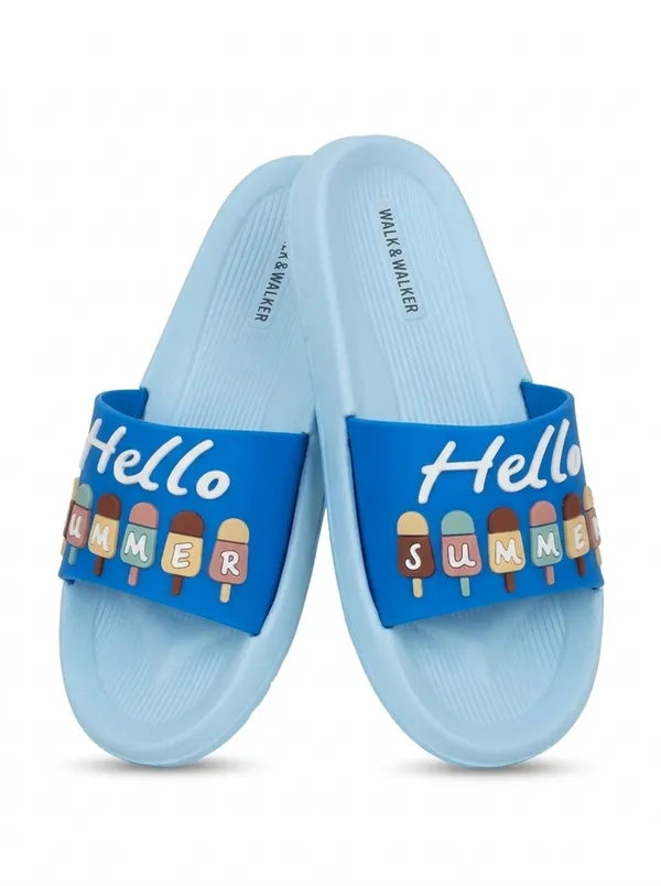 WALK_&_WALKER_Kids_Sky_Blue_"Hello_Summer"_Ice_Cream_Printed_Daily_Wear_Cushioned_Sliders