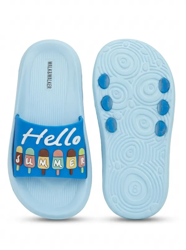 WALK_&_WALKER_Kids_Sky_Blue_"Hello_Summer"_Ice_Cream_Printed_Daily_Wear_Cushioned_Sliders