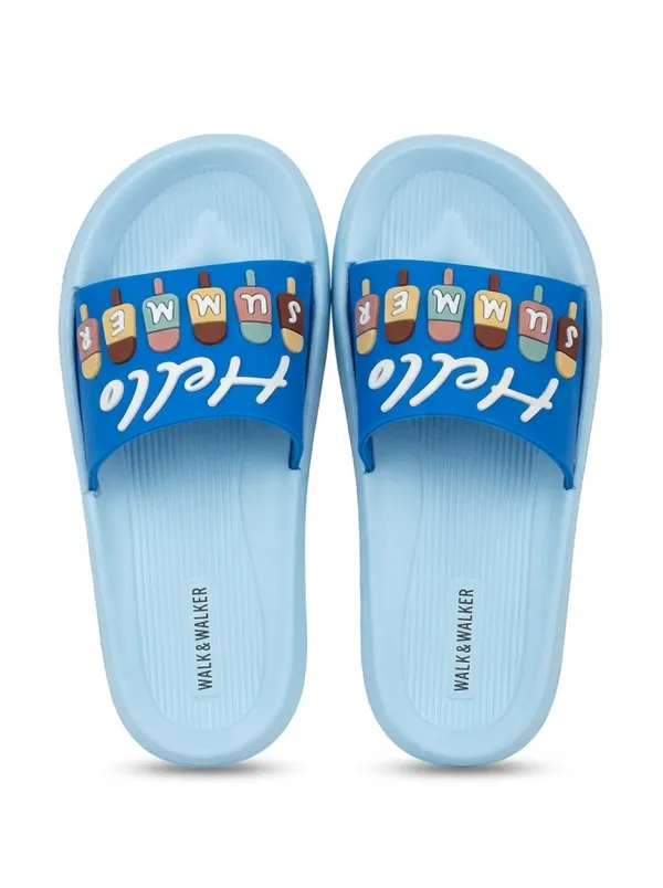 WALK_&_WALKER_Kids_Sky_Blue_"Hello_Summer"_Ice_Cream_Printed_Daily_Wear_Cushioned_Sliders