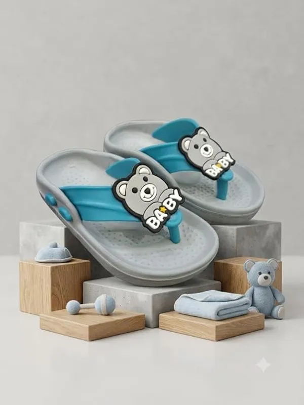 WALK_&_WALKER_Kids_Grey_Slippers_for_Boys_&_Girls_|_Cute_Teddy_Bear_Cartoon_Design_EVA_Sleeper_|_Lightweight_Soft_Comfortable_Slip-On_Footwear_for_Toddlers_&_Kids