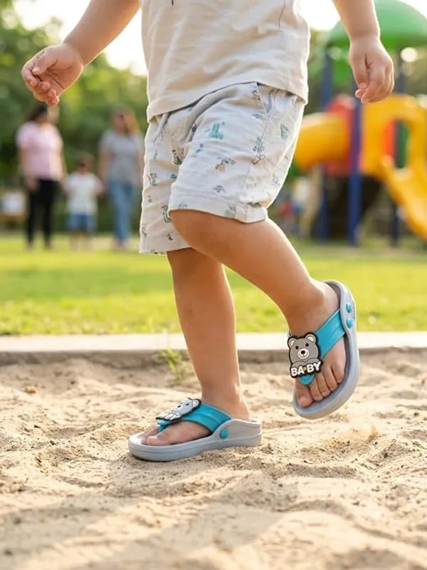 WALK_&_WALKER_Kids_Grey_Slippers_for_Boys_&_Girls_|_Cute_Teddy_Bear_Cartoon_Design_EVA_Sleeper_|_Lightweight_Soft_Comfortable_Slip-On_Footwear_for_Toddlers_&_Kids