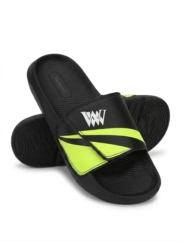 WALK_&_WALKER_Men’s_Comfortable_Black_Green_Slide_Slippers_|_Premium_Casual_Bathroom_&_Outdoor_Slippers_with_Soft_Cushioned_Footbed,_Adjustable_Strap,_Anti-Slip_Sole_&_Lightweight_Design_|_Everyday_Wear_Footwear_for_Men