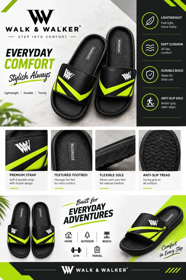 WALK_&_WALKER_Men’s_Comfortable_Black_Green_Slide_Slippers_|_Premium_Casual_Bathroom_&_Outdoor_Slippers_with_Soft_Cushioned_Footbed,_Adjustable_Strap,_Anti-Slip_Sole_&_Lightweight_Design_|_Everyday_Wear_Footwear_for_Men