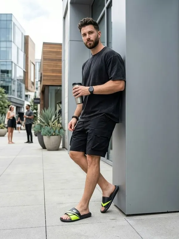 WALK_&_WALKER_Men’s_Comfortable_Black_Green_Slide_Slippers_|_Premium_Casual_Bathroom_&_Outdoor_Slippers_with_Soft_Cushioned_Footbed,_Adjustable_Strap,_Anti-Slip_Sole_&_Lightweight_Design_|_Everyday_Wear_Footwear_for_Men