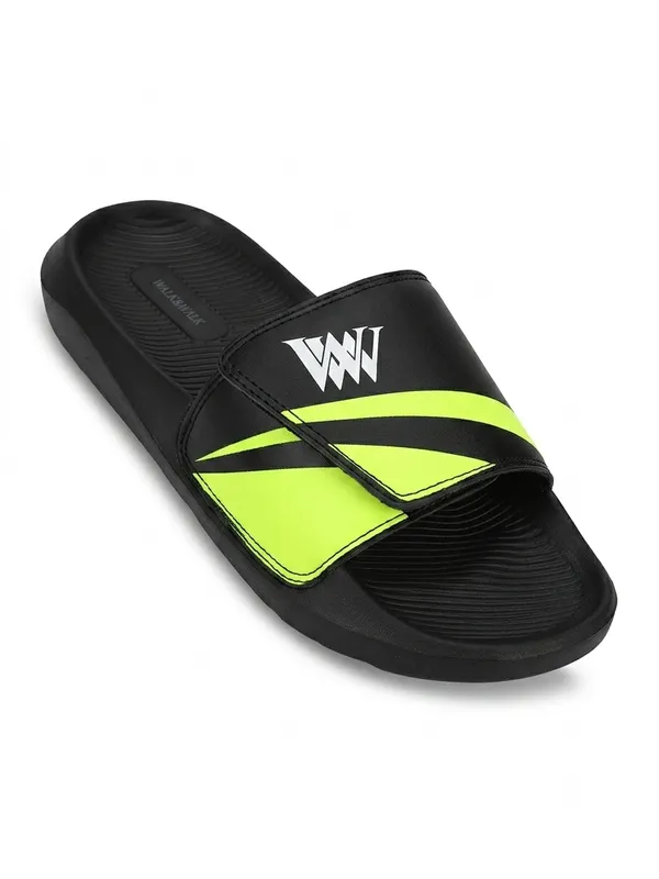 WALK_&_WALKER_Men’s_Comfortable_Black_Green_Slide_Slippers_|_Premium_Casual_Bathroom_&_Outdoor_Slippers_with_Soft_Cushioned_Footbed,_Adjustable_Strap,_Anti-Slip_Sole_&_Lightweight_Design_|_Everyday_Wear_Footwear_for_Men