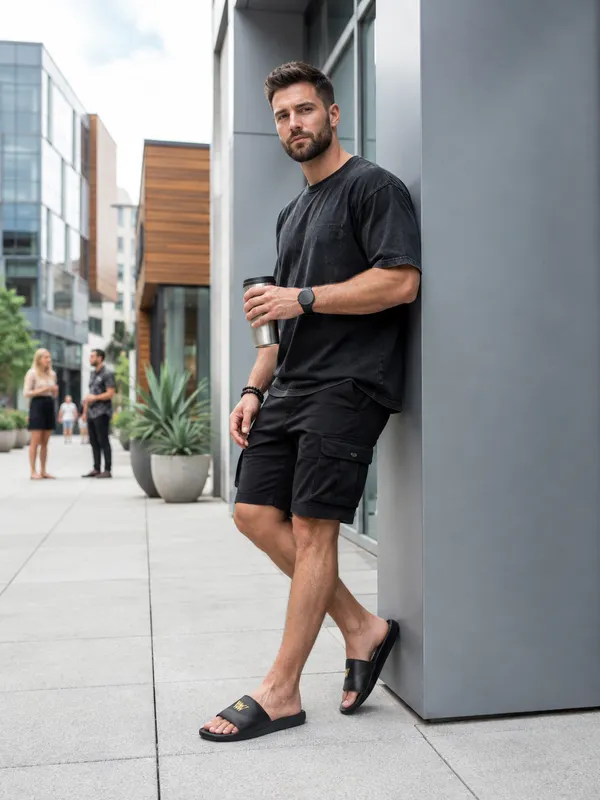 WALK_&_WALKER_Men’s_Comfortable_Black_Slide_Slippers_|_Premium_Casual_Bathroom_&_Outdoor_Slippers_with_Soft_Cushioned_Footbed,_Adjustable_Strap,_Anti-Slip_Sole_&_Lightweight_Design_|_Everyday_Wear_Footwear_for_Men