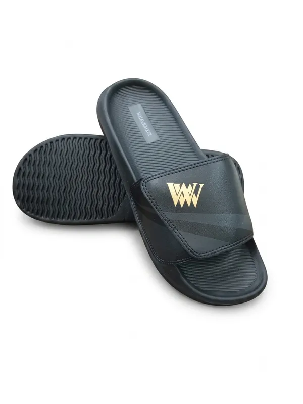 WALK_&_WALKER_Men’s_Comfortable_Black_Slide_Slippers_|_Premium_Casual_Bathroom_&_Outdoor_Slippers_with_Soft_Cushioned_Footbed,_Adjustable_Strap,_Anti-Slip_Sole_&_Lightweight_Design_|_Everyday_Wear_Footwear_for_Men